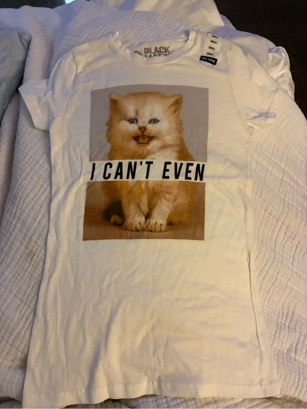 Black Matter White Tee with Cream/Orange Kitten Graphic